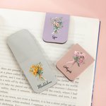 Segnalibro magnetico in pelle PU personalizzato con bouquet di fiori di nascita e nome regalo per lettori