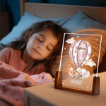 Animale personalizzato Mongolfiera Acrilico LED Luce Notturna con Base in Legno e Nome Regalo di Compleanno Anniversario per Famiglia Bambini