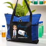 Personalised Cartoon Medical Character Pill Tote Bag with Name and Mesh Pockets Birthday Appreciation Gift for Nurse Doctor Medical Staff
