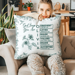 Personalized God Says I Am Toile De Jouy Birth Flower Soft Throw Pillow Cover with Bible Name Home Decor Birthday Gift for Christians Friends