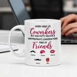 Personalized Work Made Us Coworkers Beard Lip Design Ceramic Coffee Mug with 2-8 Names Daily Use Friendship Gift for Colleagues