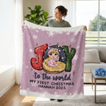 Personalized Joy to the World Cartoon Baby Character Soft Throw Blanket with Name First Christmas Gift for Newborns Family
