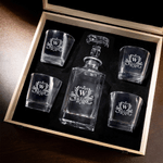 Personalized Initial Name Lace Whiskey Decanter Glasses with Wooden Storage Box Bar Accessory Birthday Gift for Whiskey Lover Men