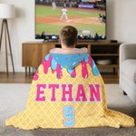 Coperta personalizzata con cappuccio con nome e numero per il gelato di baseball, regalo di compleanno per l'allenatore degli adolescenti.