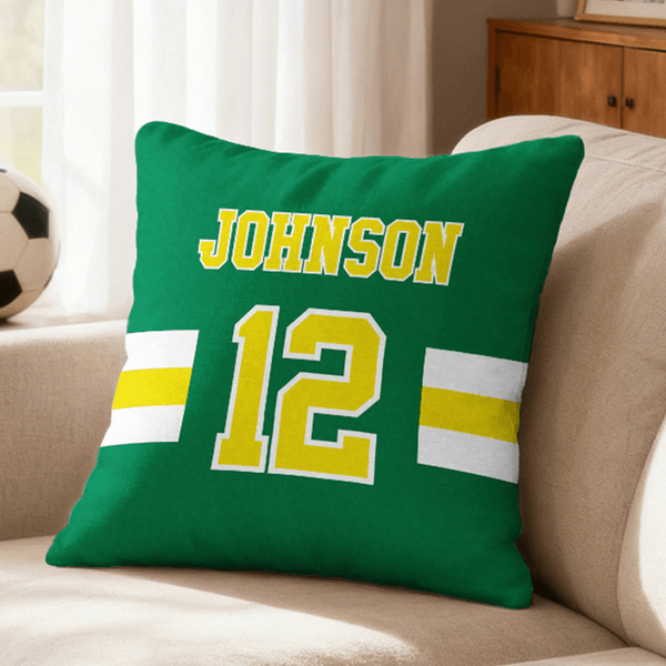 Personalised Multicolor Sports Theme Soft Cushion Cover with Name and Number Home Decor Birthday Gift for Sports Lovers