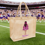 Personalised Cartoon Cheerleading Character Jute Tote Bag with Team Name Senior Night Game Day Team Gift for Cheerleaders Coaches