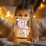 Animale personalizzato Mongolfiera Acrilico LED Luce Notturna con Base in Legno e Nome Regalo di Compleanno Anniversario per Famiglia Bambini