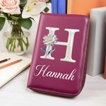 Personalized Mother-of-Pearl Effect Birth Flower PU Leather Notebook Organizer with Name and Notebook Birthday Gift for Women