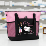 Personalised Cartoon Medical Character Pill Tote Bag with Name and Mesh Pockets Birthday Appreciation Gift for Nurse Doctor Medical Staff