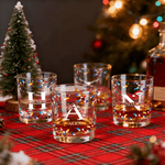 Personalised Christmas Hat Reindeer Antlers Floral Initial Lights 10 oz Whiskey Glass with Name Anniversary Christmas Gift for Dad Whiskey Lover