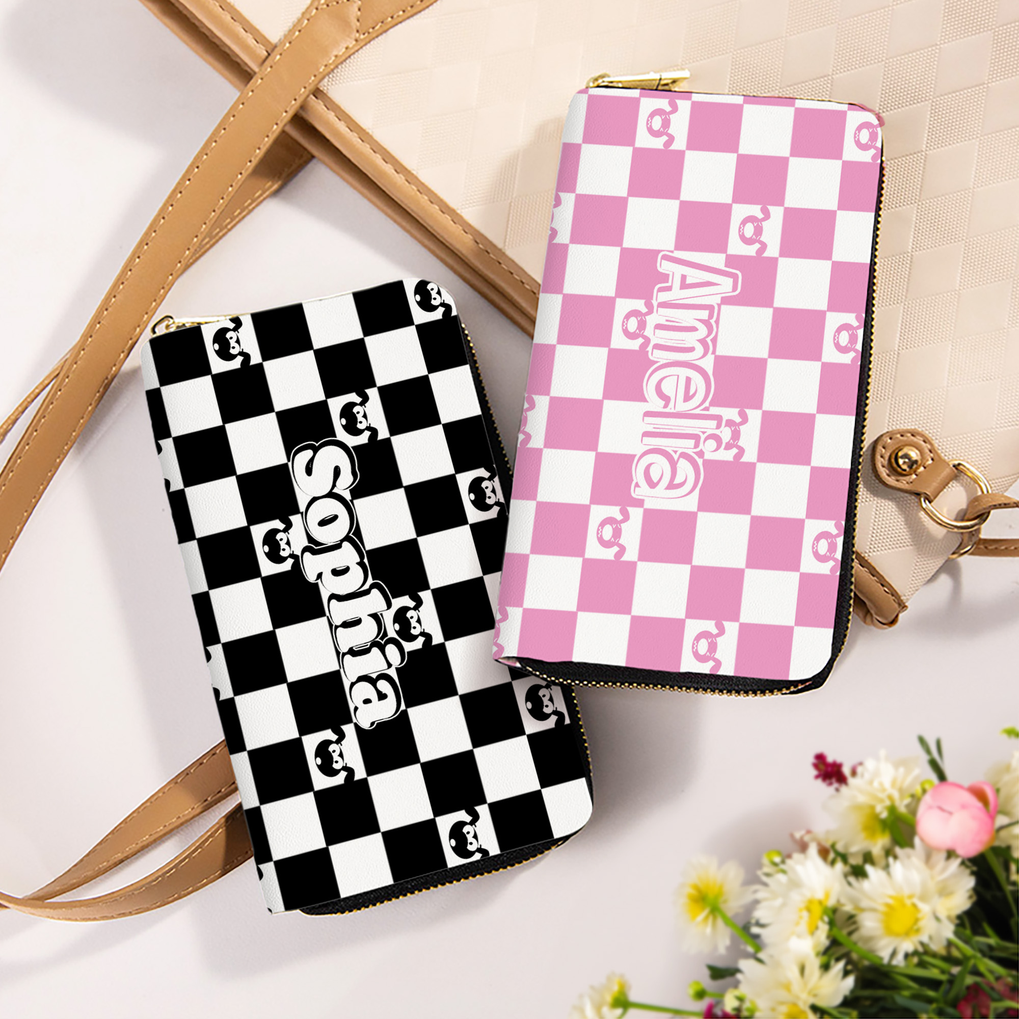 Personnalisé Cartoon Marsupilami Checkerboard Hand Wallet Purse with Name and Zipper Christmas Gift for Her | Callie × Marsupilami®