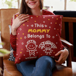 Personalized Line-Art Kids' Characters Multicolor Soft Throw Pillow Cover with Title and 1-10 Names Home Decor Birthday Gift for Family