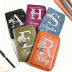 Personalized Mother-of-Pearl Effect Birth Flower PU Leather Notebook Organizer with Name and Notebook Birthday Gift for Women