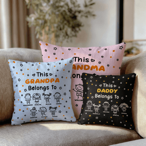 Personalized Line-Art Kids' Characters Multicolor Soft Throw Pillow Cover with Title and 1-10 Names Home Decor Birthday Gift for Family