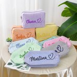 Borsa per cosmetici personalizzata con nome ricamato a forma di cuore design a strisce regalo per donne
