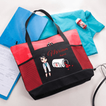 Personalised Cartoon Medical Character Pill Tote Bag with Name and Mesh Pockets Birthday Appreciation Gift for Nurse Doctor Medical Staff