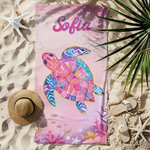 Personlig strandhandduk med havsdjur design superstor och snabbttorkande med namn perfekt present för semester eller födelsedag