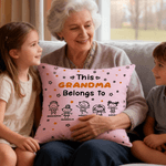 Personalized Line-Art Kids' Characters Multicolor Soft Throw Pillow Cover with Title and 1-10 Names Home Decor Birthday Gift for Family