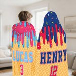 Coperta personalizzata con cappuccio con nome e numero per il gelato di baseball, regalo di compleanno per l'allenatore degli adolescenti.