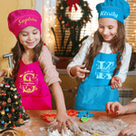 Personalized Christmas Initial Adjustable Kid Apron Chef Hat Set with Name and Pocket Cooking Handcraft Activities Christmas Gift for Boys Girls