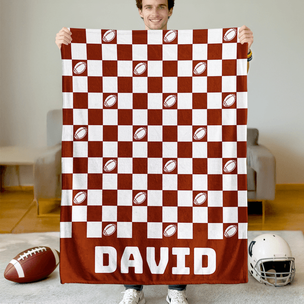Personalised Sportball Theme Multicolor Checkerboard Pattern Soft Throw Blanket with Name Home Bedroom Decor Birthday Gift for Sport Lovers