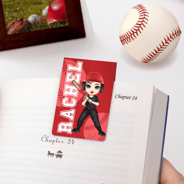 Personalised Baseball Softball Cartoon Character Magnetic Bookmark Clip with Name and Number Birthday Gift for Baseball Softball Lovers Bookworms