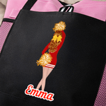 Personalized Cartoon Cheerleading Character Waterproof Mesh Tote Bag with Team Name Game Day Team Gift for Cheerleaders Coaches