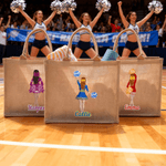 Personalised Cartoon Cheerleading Character Jute Tote Bag with Team Name Senior Night Game Day Team Gift for Cheerleaders Coaches