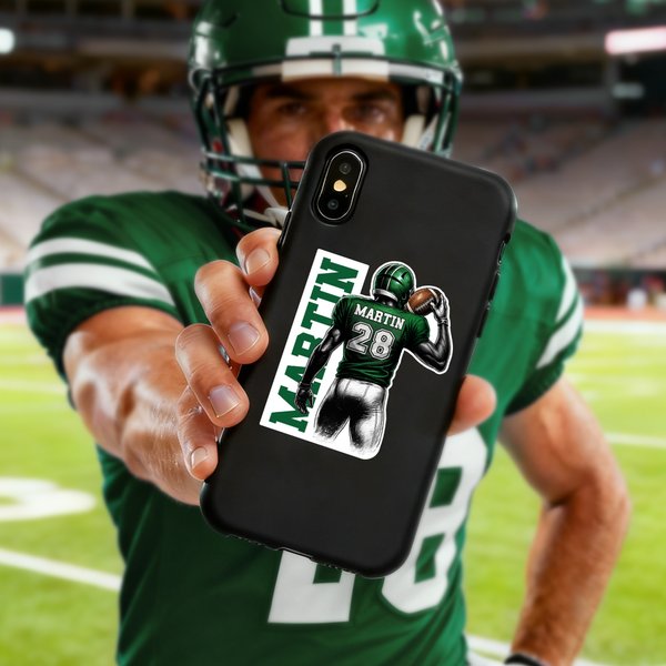 Personalized Football Cartoon Character Waterproof Stickers Labels with Name and Number Competition Day Team Gift for Football Player Team Member