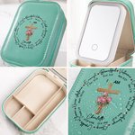 Personalized Watercolour Birth Flower Cross Bible Verse PU Leather Jewellery Box with LED Three-Colour Adjustable Mirror and Name Birthday Gift for Women