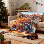 Personalizzato Mostro Ghepardo Leone Dinosauro Camion Coperta morbida con nome Regalo di compleanno per ragazzi bambini bambini amanti dei camion
