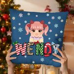 Personalized Santa-Hatted Cartoon Kid Throw Pillow Cover with Name Home Decor Christmas Gift for Family Friends