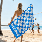 Personalized Balls Pattern Checkerboard Quick Dry Beach Towel with Name Travel Essential Birthday Gift for Famliy Friend Balls Sport Lover