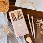 Personalized Watercolor Birth Flower Name 5 Pcs Makeup Brush Set with Travel Storage Box and Mirror Birthday Anniversary Gift for Women Girls