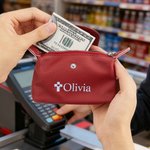 Personalized Cross Portable PU Leather Coin Wallet Cash Pouch with Text and Key Ring Bridal Shower Baptism Birthday Gift for Christians