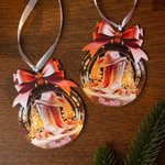 Personalised Pink Western Cowgirl Boots Ribbon Acrylic Ornament with Name Holiday Tree Decor Gift for Cowgirl Friend