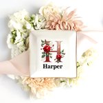 Personalized Rose Initial Ceramic Trinket Jewelry Dish with Name Home Decor Birthday Valentine's Day Gift for Wife Girlfriend