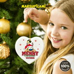 Personalized Santa Hat Cute Marsupilami Heart Shape Ceramic Christmas Ornament with Name Christmas Gift for Kids Family | Callie × Marsupilami®