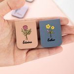 Personalized Birth Flower PU Leather Bookmark Clip with Name Reading Supplies Birthday Gift for Book Lovers Friends