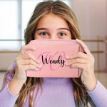 Personalized Initial PU Leather Cosmetic Bag with Name Daily Travel Birthday Anniversary Gift for Women