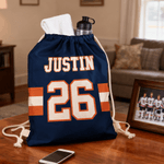 Personalized Multicolor Sports Theme Drawstring Beach Backpack String Bag with Name and Number Outdoor Activities Birthday Gift for Sports Lovers