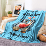 Couverture personnalisée I Love You Penguin Heart Soft Throw Blanket avec nom et texte Home Decor Valentine's Day Anniversary Gift for Lover (Cadeau d'anniversaire de la Saint-Valentin pour l'amoureux