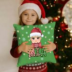 Personalized Santa-Hatted Cartoon Kid Throw Pillow Cover with Name Home Decor Christmas Gift for Family Friends