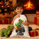 Personalised Santa Hat Dinosaur Lorry Canvas Drawstring Gift Bag with Name Christmas Party Favors for Kids Students