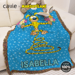 Coperta personalizzata a coda lunga di leopardo Marsupilami con nome, regalo di Natale e compleanno per figlio, figlia e bambino.