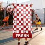 Personalized Balls Pattern Checkerboard Quick Dry Beach Towel with Name Travel Essential Birthday Gift for Famliy Friend Balls Sport Lover