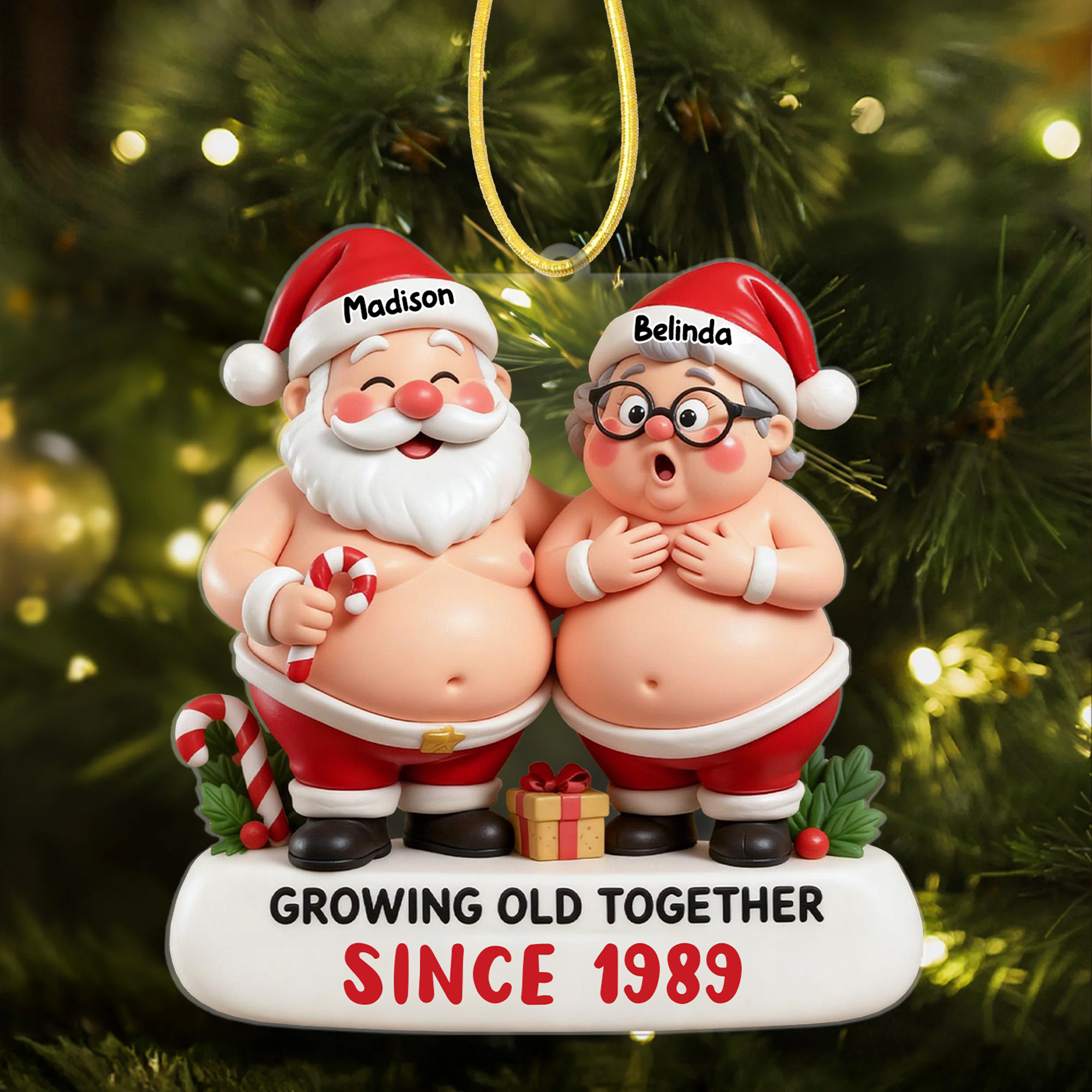 Ornement de Noël personnalisé en acrylique avec nom et année Cadeau d'anniversaire pour famille et couple
