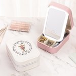 Personalized Watercolour Birth Flower Cross Bible Verse PU Leather Jewellery Box with LED Three-Colour Adjustable Mirror and Name Birthday Gift for Women
