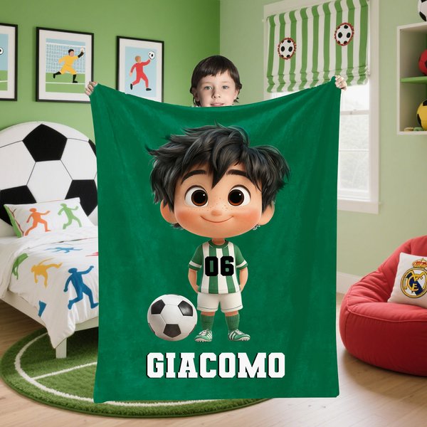 Coperta personalizzata con nome e numero in stile calcio regalo ideale per compleanni per ragazzi ragazze o amanti del calcio