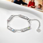 Gepersonaliseerde Geboortesteen Familie Paperclip Ketting Armband met 1-4 Gegraveerde Namen Verjaardag Moederdag Cadeau voor Vrouwen